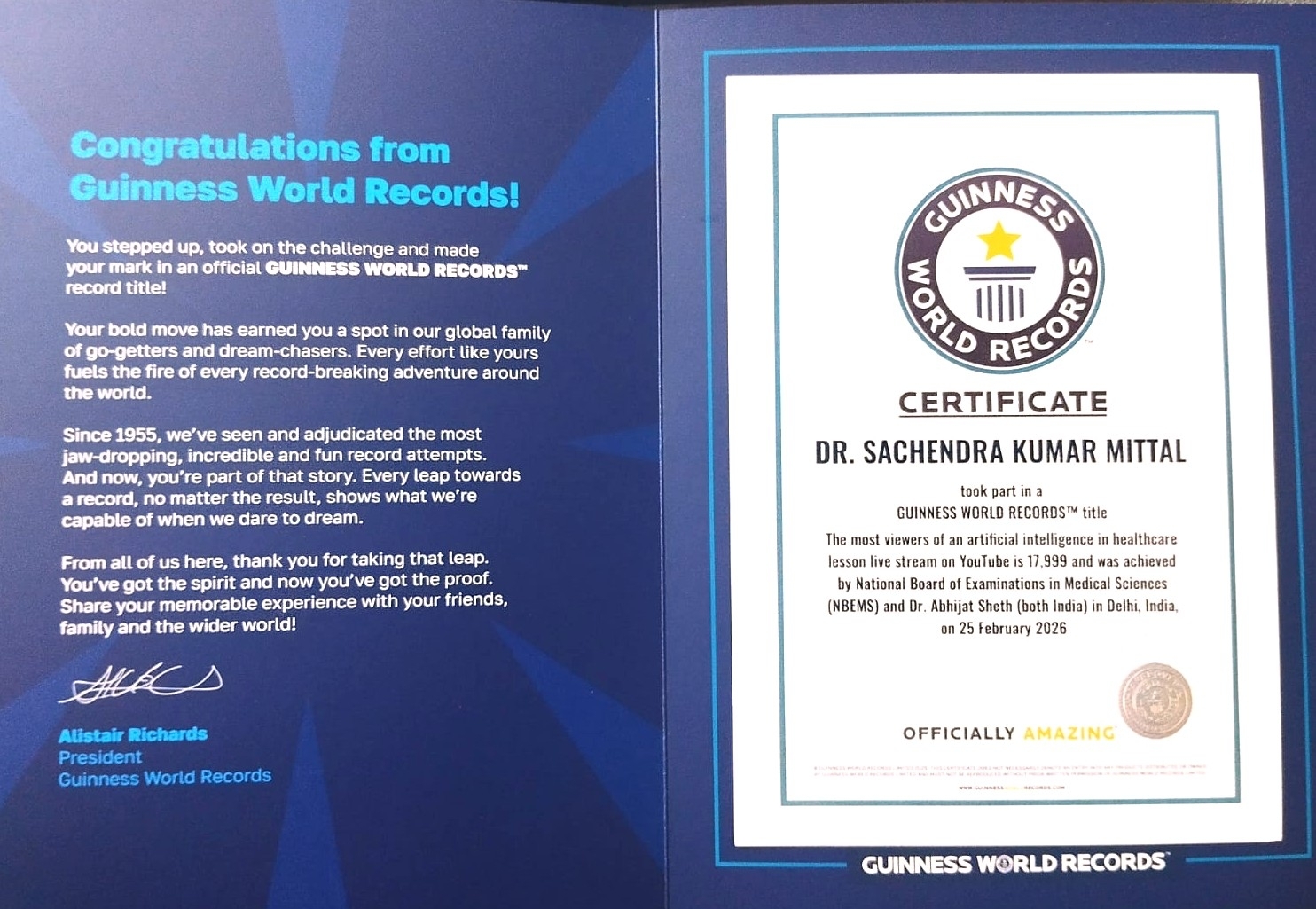 Guinness World Record Certificate